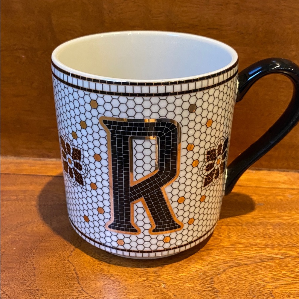 Anthropologie Mug Letter R Monogram Bistro Tile Honeycomb Coffee Tea